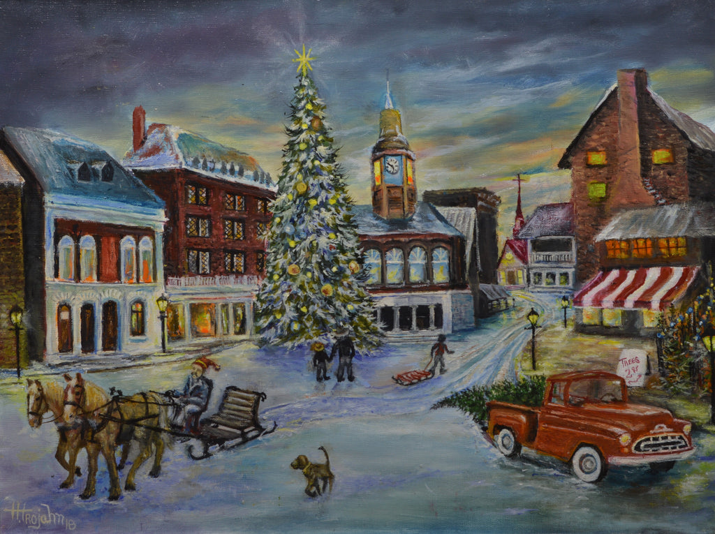 "Town Square Christmas Tree"  18 x 24 Original Oil